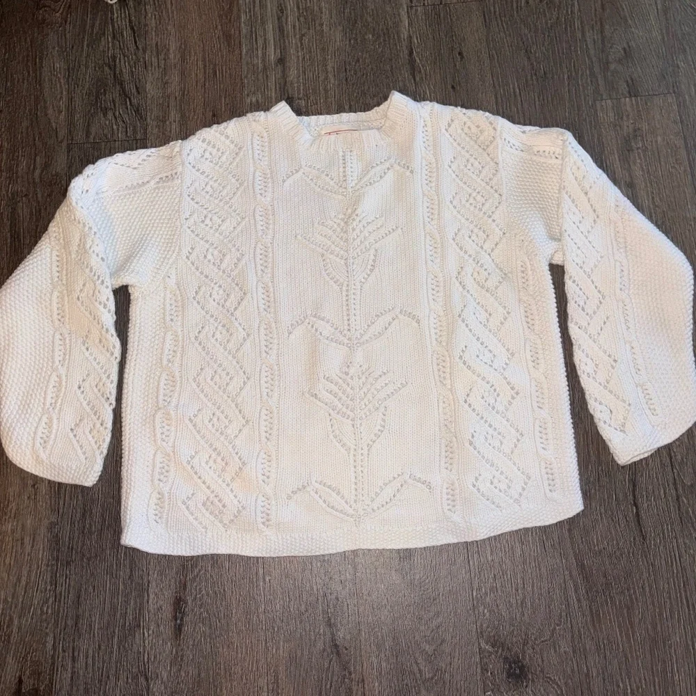 Talbots 💯 cotton chunky knit white sweater Sz medium excellent condition